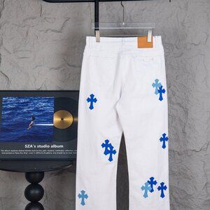 New Chrome Hearts Unisex White Cross Patch Limited Edition Jeans
